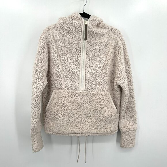 PRANA Oatmeal Cream Permafrost Sherpa High Pile Hoodie Sweater Size Small - Picture 1 of 9